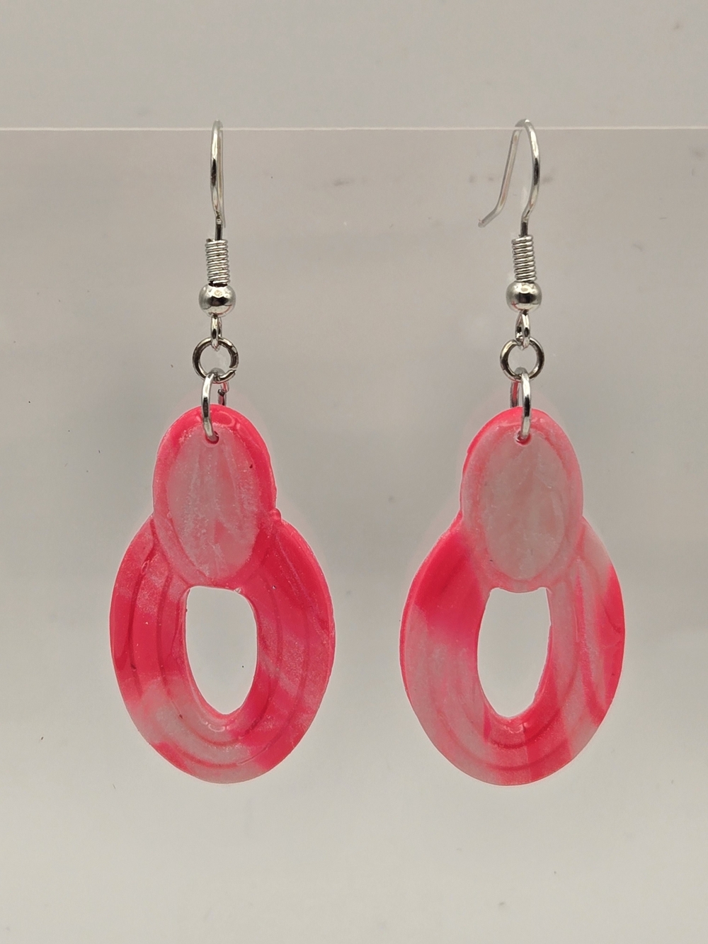 #89- Bright Pink Clay Link Drop Earrings